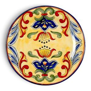 Maxcera Yellow Talavera Hand Painted 8" Ceramic Luncheon Plate Floral Motif